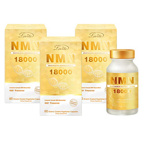 Lovita NMN 18000, NMN Supplement with Resveratrol, Nicotinamide Mononucleotide 300 mg per Capsule, High Absorption & Stabilized Form, 99% Purity, for Healthy Aging, 60 Vegetarian Capsules (Pack of 3)