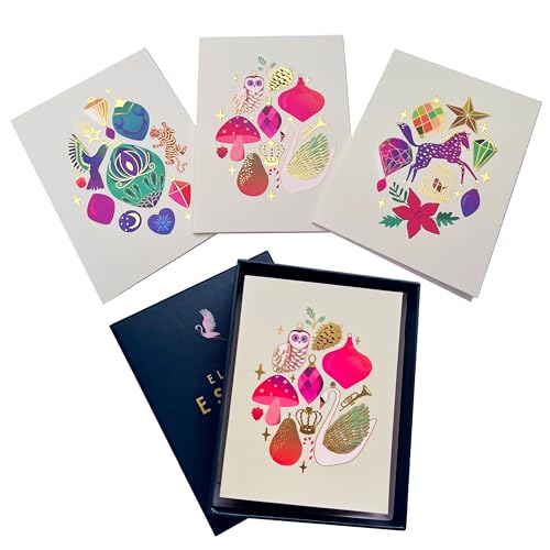Image of Elena Essex Blank Note Card 12 Pack /Cards and Envelopes / 3.75 x 5.2 Inch Greeting Cards Cards for All Occasions /Christmas Design Blank Notecards / 300 Gsm Gold Foil Embossed Blank Cards