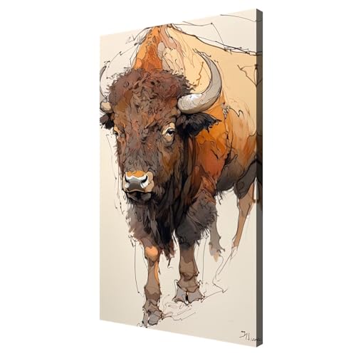 Ganado de las Tierras Altas Pintar por Numeros Adultos,Animal Pintura por Numeros,Easy Paint by Numbers Adult Niños,con Pinceles y Acrílico,DIY Manualidades Home Decor Regalo 40x80 cm,con Marco,d1026k