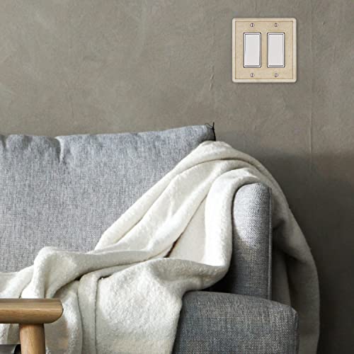 Questech Décor Double Rocker Light Switch Cover, 2-Gang Electrical Wall Plate, Double Switch Decorator Standard Size Gfci Receptacle Cover, Decorative Wall Plate Tumbled Texture, Travertine #TOP6