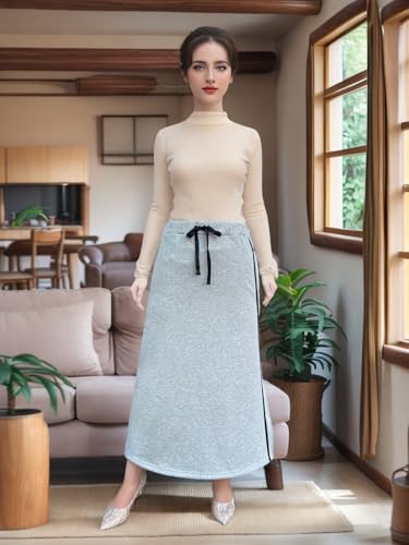 Women's Warm Fleece Lined Long Skirt 2025 Fall Winter Elastic High Waist Side Split Maxi Skirts with Pockets4