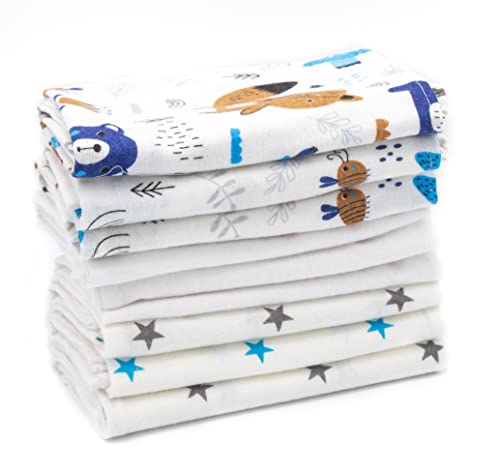 Clevere Kids - Paños absorbentes para vómitos, 9 unidades, franela con estrellas, 38 x 38 cm, con certificado Oeko-Tex (bosque amigos Navy)