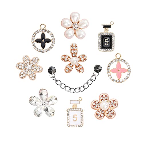 Lot de 10 breloques pour chaussures - Décoration tendance - En forme de fleur - Avec strass et perles - Pour garçons et filles - Cadeau d'anniversaire, Alliage, métal, strass, perle artificielle Cover
