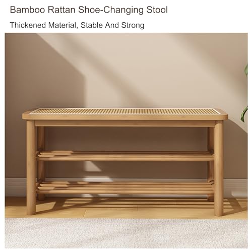 Banc à chaussures en bambou rustique à double niveau gain de place