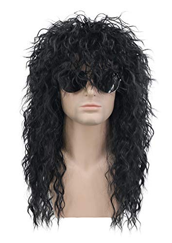Image of karlery 70s 80s Rocker Metal Mullet Wig Mens Long Curly Black Wig for Halloween Costume Anime Party