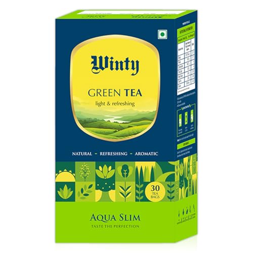 Image of Winty Aqua Slim Green Tea - 30 Compostable Tea Bags | With Garcinia, Moringa & Jasmine | Premium Herbal Ingredients | Aromatic Blend with No Preservatives | For Weight Management & Detox | Herbal Tea Bags
