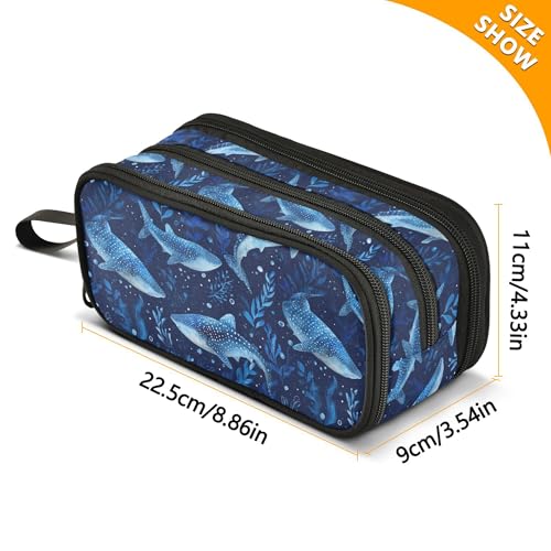 Image of Fisyme Cute Watercolor Whale Sharks Pencil Case Large Capacity Pen Box Makeup Pouch Holder Organizer Stationery Bag for School Office College Traval