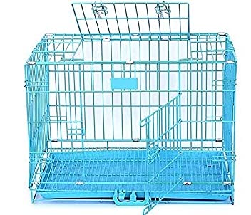 Woofy Dog Cage - Powder Coated, Double Door Folding Metal Cage/Crate/Kennel with Removable Tray and Paw Protector for Dogs, Cats and Rabbits (36 Inch, Blue)