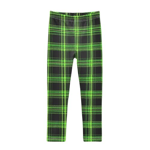 Girls Leggings Green Black Tartan Plaid Kids Length Leggings Pants Toddler Athletic Soft Tights Trousers 4T