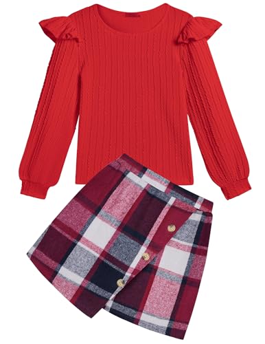 Arshiner Niñas Ropa Conjuntos Niños Manga Larga y Falda a Cuadros Set Otoño Invierno Casual Moda Elegantes Dos Piezas Ropa Conjuntos para Niñas 10-11 Años