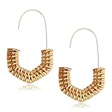 MOLOCH Rattan Earrings for Women Handmade Straw Wicker Braid Hoop Earrings Lightweight Wire Drop Dangle Earrings Fashion Jewelry (Dark-Geometric)