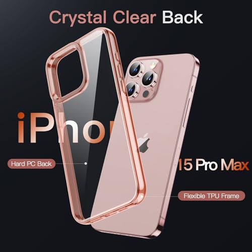 Image of JETech Cover Case for iPhone 15 Pro Max 6.7-Inch, Non-Yellowing Shockproof Phone Bumper Cover, Anti-Scratch Clear Back (Rose Gold)