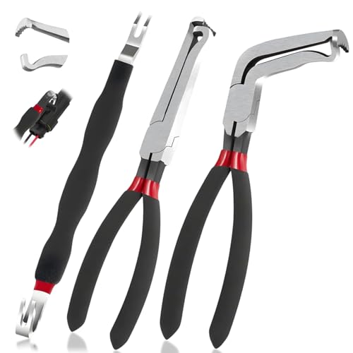 SecureElastic Electrical Disconnect Pliers 37960, 37980, Electrical Connector Separator 13120, 8in Automotive Tools Electrical Connector Pliers, Automotive Tools for Push Tab Style Plugs (3-Piece Set)