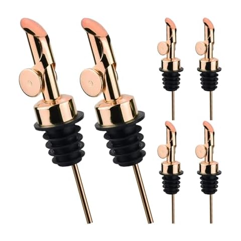 Pafusen 6 Pack Auto Flip Olive Oil Dispenser, Liquor Pour Spout, Oil Dispenser for Kitchen, Easily Turn Your Bottles into Dispensers for Liquor, Coffee Syrup or Oils, Weighted Pourer, Rose Gold Cover
