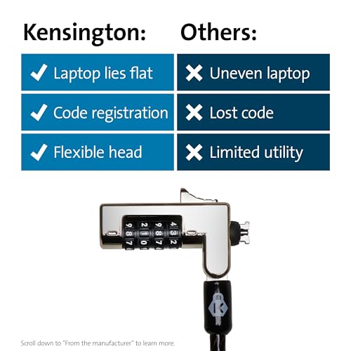 Kensington Laptop Schloss Slim-Kombinationsschloss für ultraflache Laptops & 2-in-1 Geräte mit Nano Sicherheits-Slots, Laptop-Diebstahlschutz mit 1,8 m schnittfestem Kabel, K60603WW