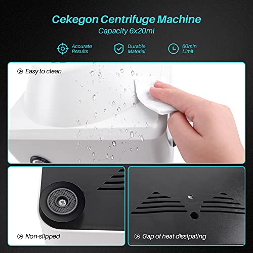 Electric Centrifuge Machine 6x20ml, Cekegon 900-2 Portable Lab benchtop Centrifuges for Medical Practice, 110V, 4000rpm, Stable PRP Centrifuge with Timer 0-60min and Low Speed Control