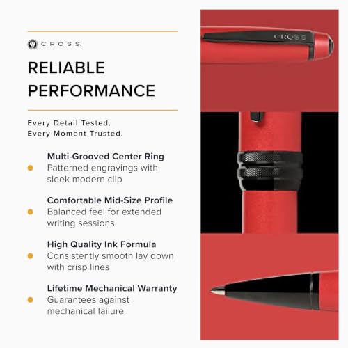 Image of Cross Bailey Matte Red Lacquer Ballpoint Pen - Refillable Pen for Long-Lasting Use - Smooth Writing - Comfortable Grip - Stylish Distinctive Look - Black Ink - Corporate Gifts