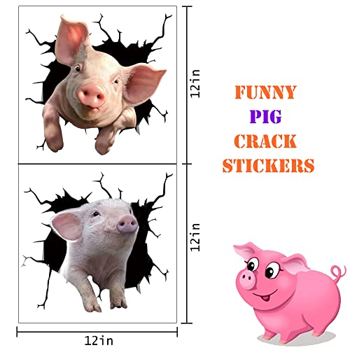 Funny Animal Car Sticker Pig Crack Car Decals 3D Pet Window Cling Static Sticker Realistic Cute Vehicle Farm Glass Fridge Home Decoration 2Pcs #TOP1