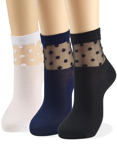 COTTON DAY Womens Summer Fashion Thin Light Weight Half Sheer Tulle Ankle Socks