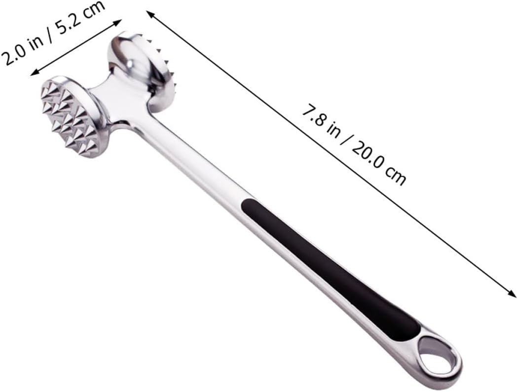 FRCOLOR Stainless Steel Meat Mallet and Steak Hammer Set, 2pcs 304 Stainless Steel Tenderizer Tool with Meat Pounder and Kitchen Tong for Home Cooking and Bbq