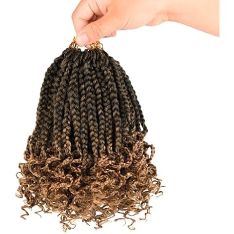 Bohemian Box Braid Crochet Hair with Curly Ends for Black Women 8 inch 8 Packs Pre Looped Soft 3X Crochet Braids Synthetic Hair Extensions (8 Inch,8 Packs, #T1B/27) Cover