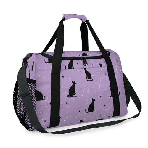 Cat Purple Moon Stars Travel Duffel Bag Weekender Overnight Bags for Women Men Foldable Waterproof Tote Bag with Trolley Sleeve2
