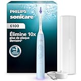 Philips Sonicare 6100   Brosse à dents électrique sonique avec 2 modes de brossage, 3 niveaux d'intensité, Alerte de pression, EasyStart, SmarTimer, Bleu clair, modèle HX7406/02 [Nouvelle technologie]