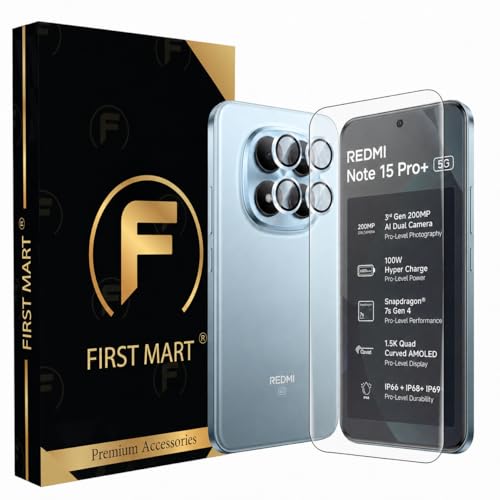 Image of FIRST MART UV Tempered Glass for Redmi Note 15 Pro Plus With Blue Camera Ring Guard Combo | Crystal Clear Curved Screen Protector, Case-Friendly, Scratch Resistant | Pack of 1
