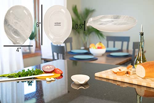 Nat & Jules Marbled White 6 X 4 Glossy Ceramic Oval Countertop Spoon Rest #TOP1
