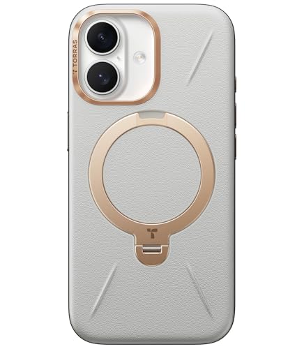 TORRAS iPhone 17 用 ケース【新感覚レザー・スキンタッチ】Ostand Q3 レザートーン MagSafe対応 リング スタンド 360°定点回転 縦横両対応 マグネット搭載 革 カメラコントロールボタン 米軍規格 耐衝撃 指紋防止 パール・グレー