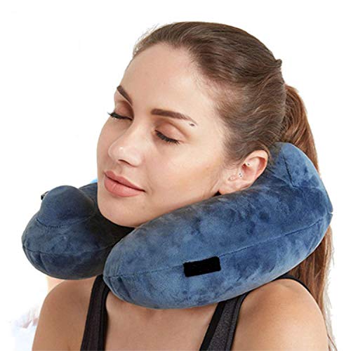 Yunjiadodo Nackenkissen U-förmiges Kissen mobiles Kissen waschbar Bezug Reisewaren Flugzeug Reise Reise mit Aufbewahrungstasche (blau) Cover
