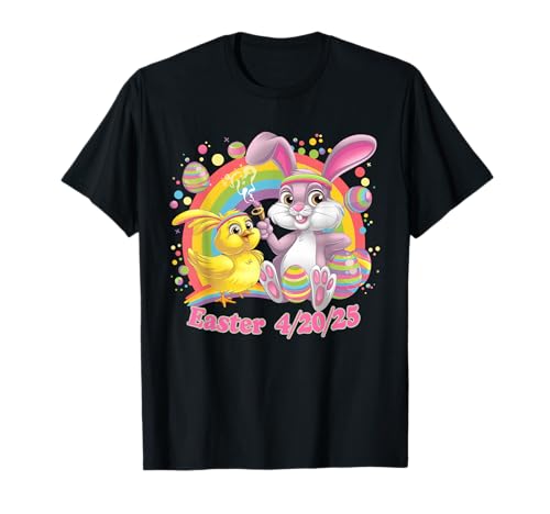 Funny Happy 420 Easter Bunny Chick Smoking Weed Cannabis T-Shirt