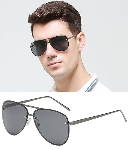 Image of Retro Polarized Aviator Sunglasses for Men Women Stylish | Metal frame with UV400 Protection | Spring Hinges Anti Glare Shatter Resistant Lightweight Goggles for Driving