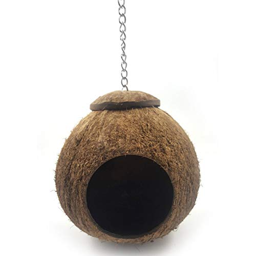 Noix de Coco Coque Oiseau Cage, Oiseau Maison Lit pour Animal de Compagnie Perroquet Perruche Perruche Calopsitte Élégante Conure Canari Finch Cage Hamster Rat Gerbille Souris Cage Mangeoire Jouet Cover