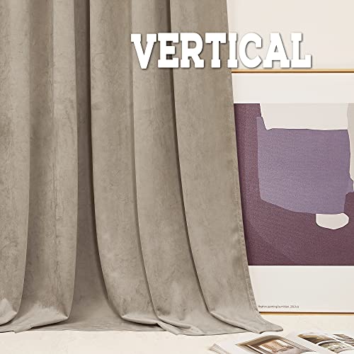 Image of RYB HOME Camel Beige Velvet Curtains for Bedroom Living Room | Thermal Insulated, UV Heat Blocking, Luxury Drapes, Nursery Dining Room, W52 x L94, 2 Panels, Rod Pocket /Back Tab /Hook Belt