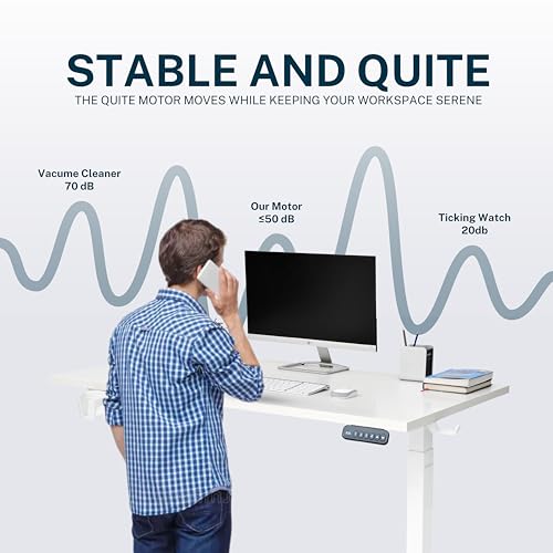Image of Motorised Height Adjustable Desk | 80 kg Capacity | Sturdy Build, DIY Assembly, 2-Year Warranty (Frosty White Top 1200 X 600 mm / 18mm Thickness), White Frame | Includes Cup & Headphone Hook