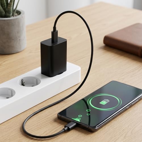 Image of 68W USB-C TurboPower Adapter + 3.3Ft Cable | Fast Charging for Motorola Edge 60 Pro /Edge 50 Pro /Razr 50 Ultra /Moto G84 /G54 /E40 /G35 /Edge 40 Neo | Original Power Charging Speed - Black