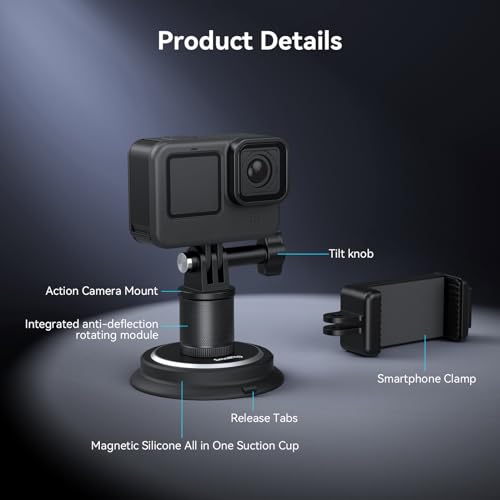 Image of SMALLRIG 2-in-1 Magnetic Suction Cup Mount, Powerful Camera Mount for Gopro, for Insta360 and Phone, 360º Rotation for Car and Gym 4347