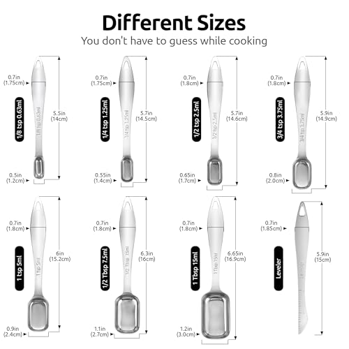 Image of U-Taste Narrow Square Measuring Spoons, Metal Measure Set of 8 with Leveler