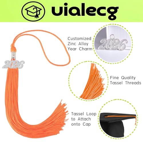 Image of Graduation Tassel 2026 for Grad Cap,Orange Tassel with Silver Charm
