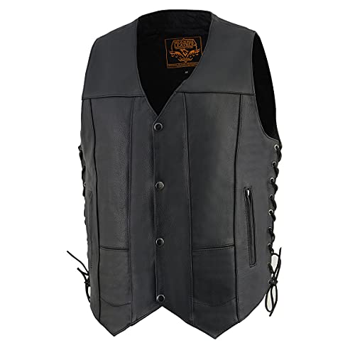 Image of Milwaukee Leather Men's Premium Leather Western Style V-Neck Motorcycle Rider Vest with Front Snap Closure |LKM|ML|SH