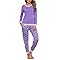 Irdcomps Pigiama Donna Invernale Cotone Pigiami da Donna Invernali Lungo Set Due Pezzi Pigiama da Notte Leggero Sleepwear Viola L