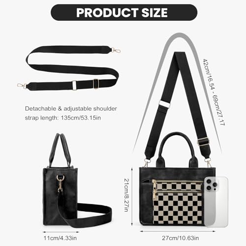 Image of Checkered Tote Bag for Women - Plaid Handbag Checkerboard Crossbody Shoulder Bag Trendy Checkered Tote Purse