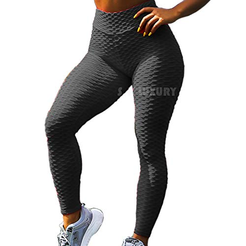 S.K LUXURY Women's High Waist Yoga Pants Tummy Control Slimming Booty Leggings Workout Running Butt Lift Tights Black