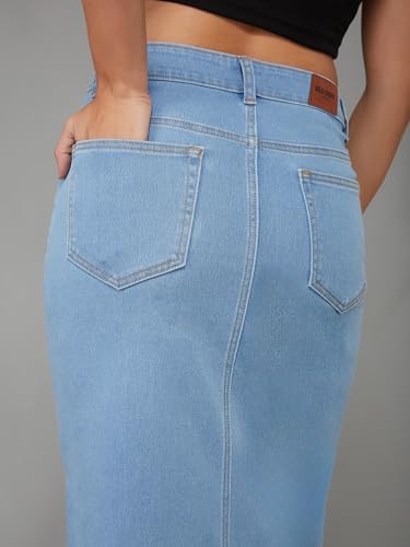 Image of Dolce Crudo Women's Flared High-Rise Stretchable Denim Maxi Skirt