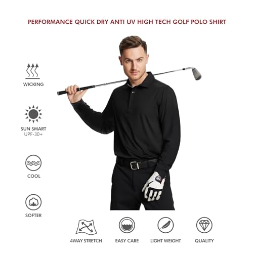 Image of Mens Polo Shirts Short and Long Sleeve Casual Solid Stylish Dry Fit Performance Designed Collared Golf Polo Shirts for Men