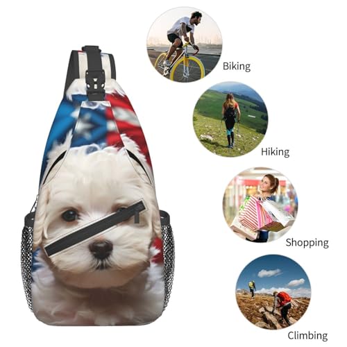 Bolso bandolera unisex con estampado de perro blanco miniatura 6