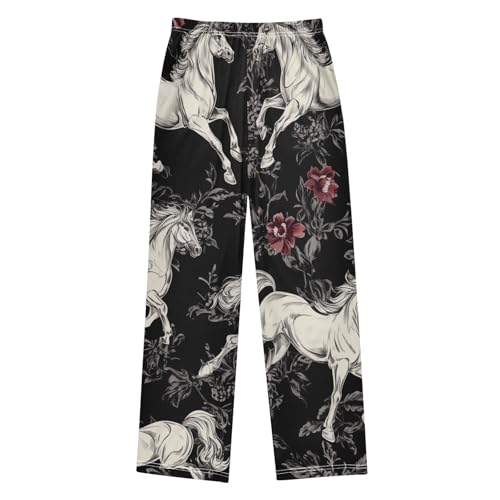 ZZXXB Horse Rose Flowers Boys Long Pants Soft Trousers Elastic Waist Kids Lounge Bottoms with Pockets S-XL2