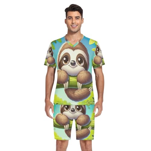 Pajama Set for Men, Short Sleeve Summer Sleepwear Lightweight Loungewear, S-XXL4