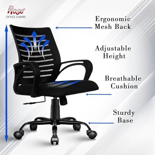 Image of ROSE Elite | 3 Years Brand Warranty | Ergonomic Office Chair, Study, WFH, Revolving, Rolling, Desk, Task, Laptop, Student Chair (Elite Classic MB, Black)
